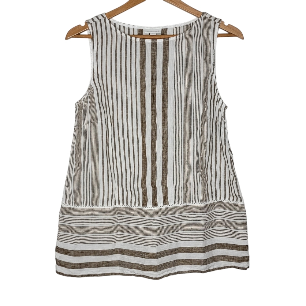 J. Jill Love Linen Brown / White Striped Sleeveless Women's Top Small‎ S